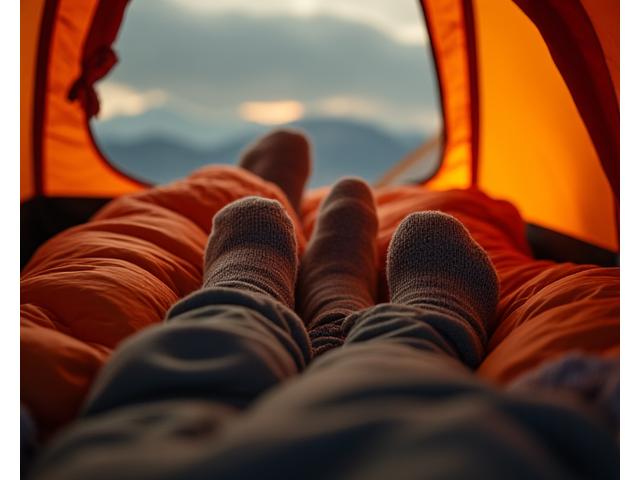 A person comfortably zipped inside a warm sleeping bag in a tent, looking relaxed and content, illustrating warmth and ease of use.